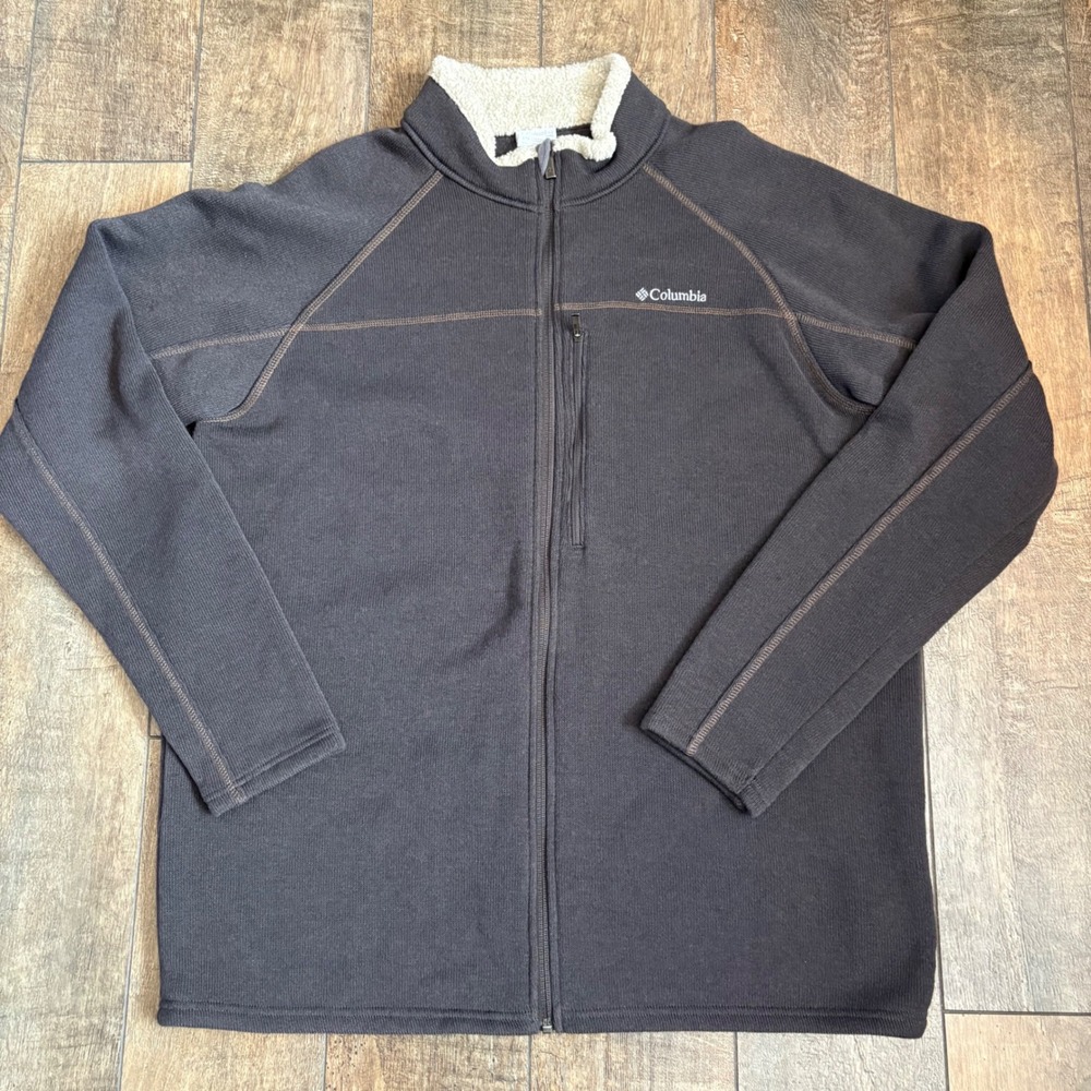 Columbia Mens XXL Full Zip Fleece Jacket Sherpa Collar Mock Neck Brown Outdoors